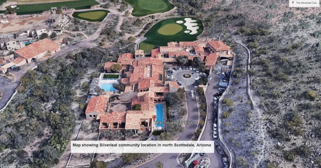 "Aerial view of The Silverleaf Club and gated community in north Scottsdale, Arizona, where Charlie Kirk's former mansion was located"